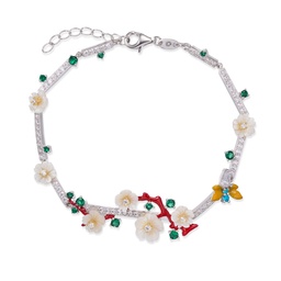 [B5541 Eden] B5541, Silver 925, Rhodium Plated,White Shell, Cubic Zirconia