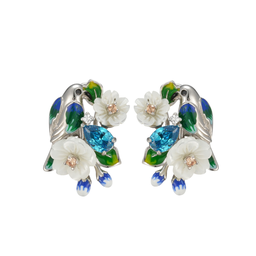 [V6046 Eden] V6046,Garden Serenade Earrings, Silver 925,Shell, CZ, Enamel, Hand Made