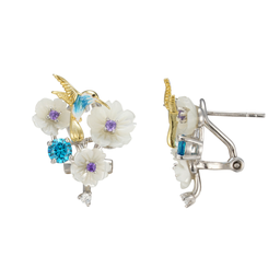 [V6047 Eden] V6047, Floral Melodies Earrings, Silver 925, Shell flowers, CZ, Enamel, Hand Made