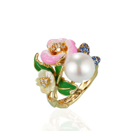[U4229 Eden] U4229, Eternal Blooms Ring, Silver 925, Rhodium Plated, Shell, Cubic Zirconia