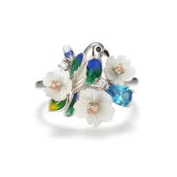 [U4230 Eden] U4230,Silver 925,Garden Serenade, Hand made Enamel, Rhodium Plated, Shell, Cubic Zirconia