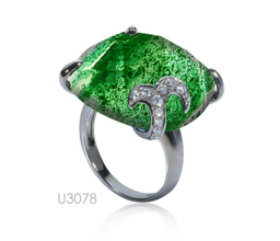 [U3078 Ilunion] U3078, Ring Silver. 925,  Blue/Green Rutiled Quartz,  White Zircone,  Midnight Collection