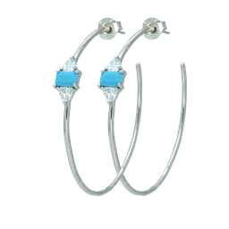 [V5739 Hoops ] V5739,Earrings Silver 925,White Zircon & Turquoise stone