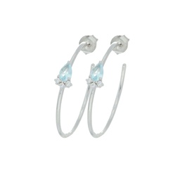 [V5741 Hoops ] V5741, Earrings Silver 925,  White Zircon Aquamarine