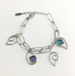 [B1145 Silver & Stones] B1145, Bracelet Silver. 925, Red Zircone Stone