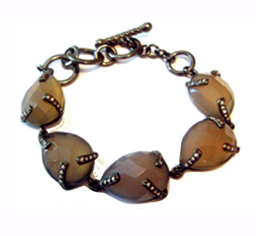 [B1486 Silver & Stones] B1486, Bracelet Silver. 925, White Zircone, Grey Agata