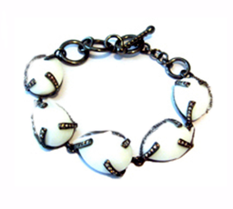 [B1487 Silver & Stones] B1487, Bracelet Silver. 925, IPB, White Zircone&Agata