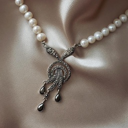 [N4751 Pearls] N4751, Necklace Silver 925, FWP 7mm, Marcasite, white 45 cm 