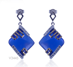 [V3445 Silver & Stones] V3445, Earrings Silver. 925,  Green Mat Crystal & Gold Plated,  Midnight Collection