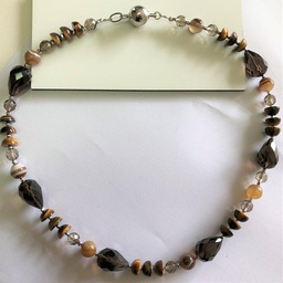 [N5621 Fantasy] N5621,Necklace, Silver 925,Tigre eye,Smoky quartz, Agate