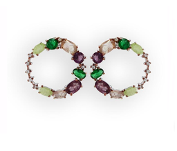 [V4502 Silver & Stones] V4502, Earrings Silver 925,  light green Zircon,  green crystal,  amethyst