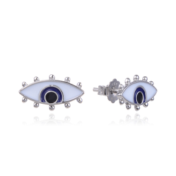 [V5849,Blue Eyes] V5849,Earrings,Silver 925,Rhodium Plated ,Enamel