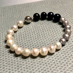 [PN031 Pearl Collection,] PN031 White, Grey, Black, Fresh Water Pearl Bracelet Size 8-10 mm,  Silver Claps