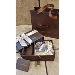 [EX0406 Packing ] EX0406 Gift Box, &1.natyral purple flower,2.paper bag 3.complimentari card 4.jewelery care 5.forder for cards