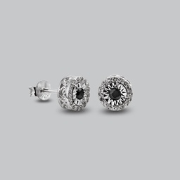 [V5400 The Touch Of Royalty] V5400, Earrings Silver 925, Black Sapphire 2.5mm , White Topaz 1mm