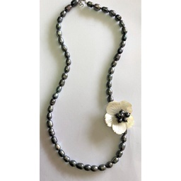 [N5625 Pearl Collection] N5625,Necklace,Silver 925,MOP Black,Crystal