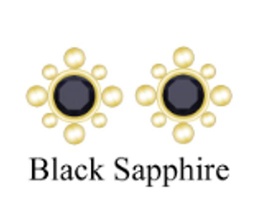[V5875 Studs Gemstone Margarita] V5875,Silver 925,Black Sapphire,Gold Plated 0.5mic 18K