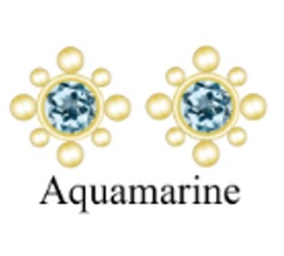 [V5876 Studs Gemstone Margarita] V5876,Silver 925,Aquamarine,Gold Plated 0.5mic 18K
