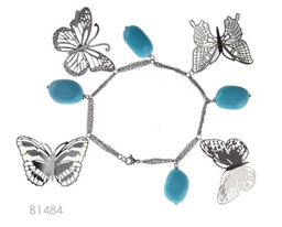 [B1484 Stainless Steel,] B1484, Bracelet S. Steel 316L,  Enamel Tourquise Stone,  S. Steel Collection