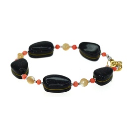 [B2471 Stainless Steel,] B2471, Bracelet Silver,  Fire stone,  Coral