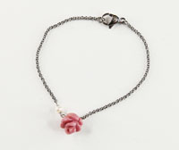 [B2453 Stainless Steel] B2453, Bracelet S,  Steel 316L,   Rhodoksite flower,   fresh water pearl