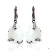 [V3271 Silver & Stones] V3271, Earrings Silver. 925,  White Agata&Zircon,  IPB