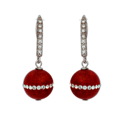 [V3042 Fantasy,] V3042, Earrings Silver 925,  White Crystal & Sponge Coral