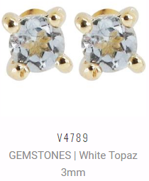[V4789 Studs Gemstone XS] V4789, Earrings Silver 925,  White Topaz