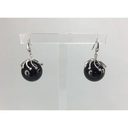 [V3202 Fantasy] V3202, Earrings Silver. 925,  White Zircone,  Black Onyx