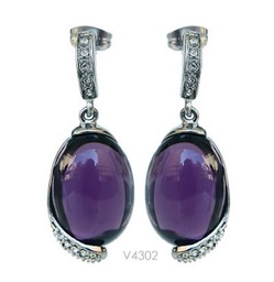 [V3402 Stainless Steel] V3402, Earrings S. Steel 316L amethyst synthetic,  White Crystal