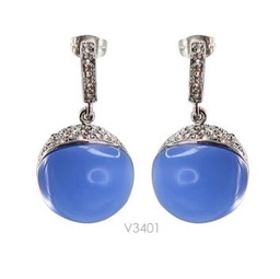 [V3401 Stainless Steel] V3401, Earrings S. Steel 316L,  Blue & White Crystal