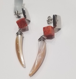 [V4639 Stainless Steel] V4639, Earrings S. Steel 316L,  Coral