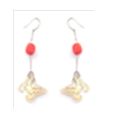 [V3254 Stainless Steel,] V3254, Earrings S. Steel 316L,  IPGold,  Salmon Enamel Stone