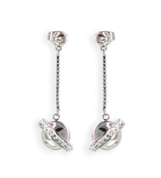 [V3492 Stainless Steel] V3492, Earrings S. Steel 316L,  White Crystal,  S. Steel Collection