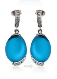[V3403 Stainless Steel] V3403, Earrings S. Steel 316L,  White Crystal,  Tourqouise