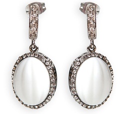 [V3404 Stainless Steel] V3404, Earrings S. Steel 316L,  White Onyx,  White Crystal