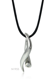[N1955 Men's Collection] N1955, Necklace Black Strap,  Steel,  Zircone Stone,