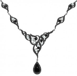 [N1847 Marcasite] N1847, Necklace Silver,  925,   Marcasite&WF Pearl& Onyx