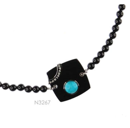 [N3267 Stainless Steel] N3267, Necklace S. Steel 316L,  Black Agata,  Tourquise,  S. Steel Collection