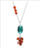 [N3334 Stainless Steel,] N3334, Necklace S. Steel 316L,  Emerald& Indian Red Crystal