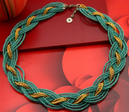 [N4307 Fantasy,] N4307, Necklace S. Steel316L,  IPGold,  Crystal turquoise 