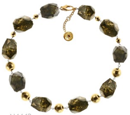 [N4443 Fantasy,] N4443, Necklace S. Steel 316L,  IPGold,  Pirit natural stone