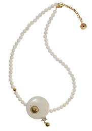 [N3905 Stainless Steel,,] N3905, Necklace S. Steel 316L,  White Agata,  IPGold
