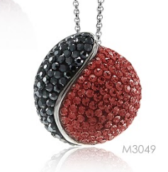 [M3049 Shining Crystals,] M3049, Pendant Silver 925 Jet Hematite Stone& Siam